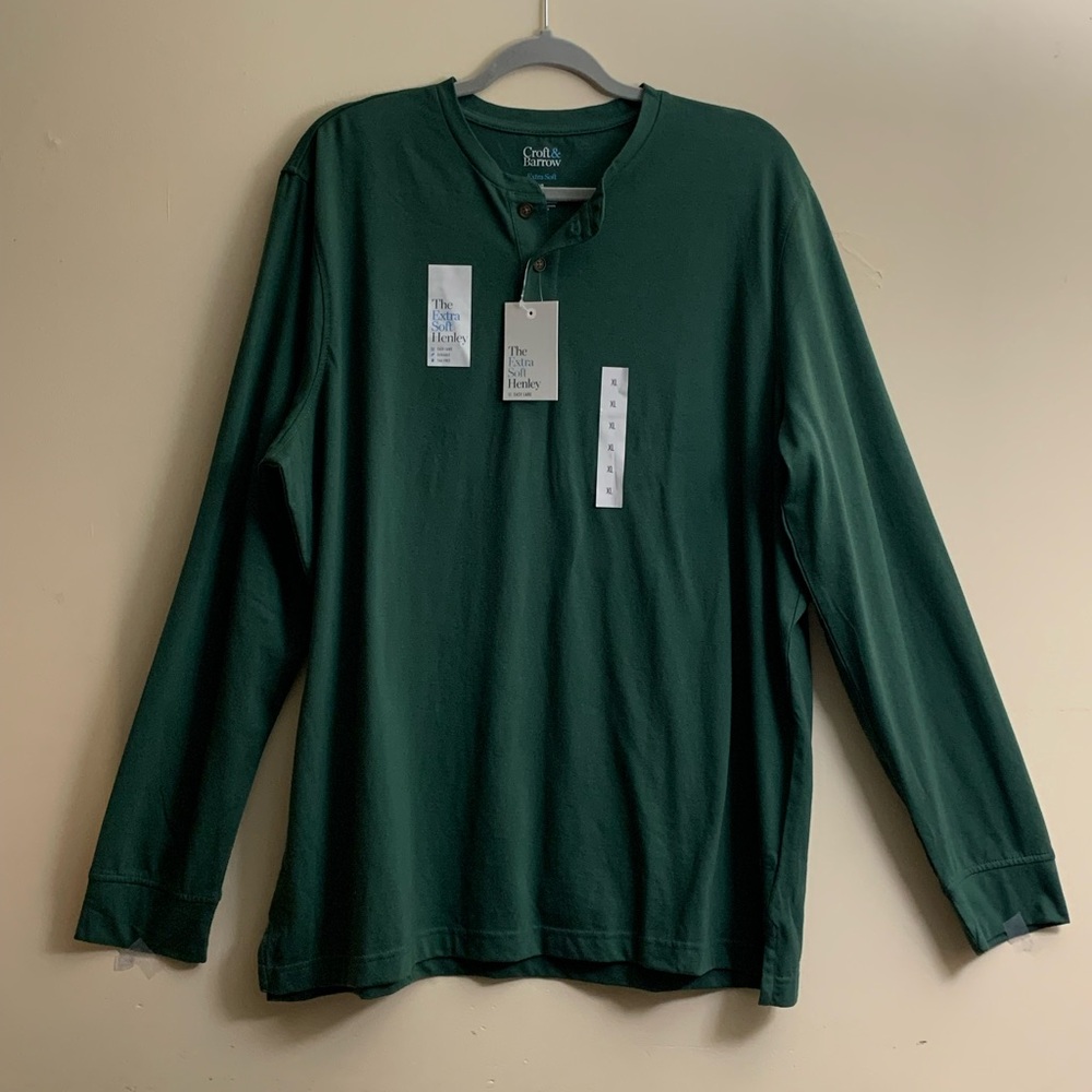 Croft & Barrow Forest Green Long Sleeve Henley Tee XL